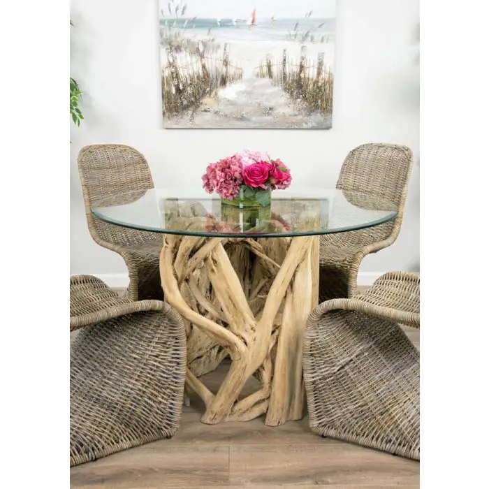 1.2m Java Root Circular Dining Table with 4 Stackable Zorro Chairs - 1