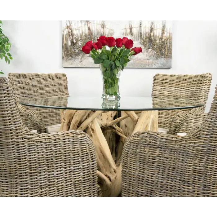 1.2m Java Root Circular Dining Table with 4 Donna Armchairs - 6