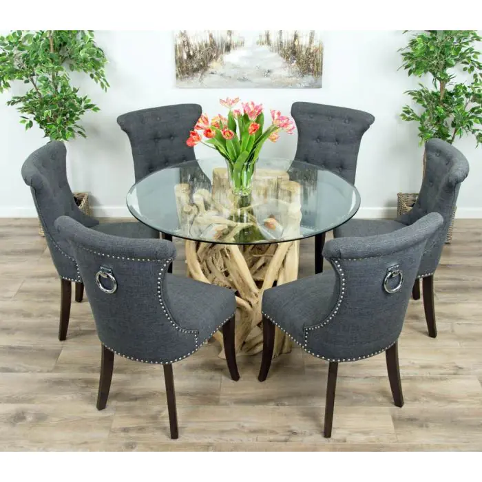 1.2m Java Root Circular Dining Table with 4 Windsor Ring Back Chairs  - 6