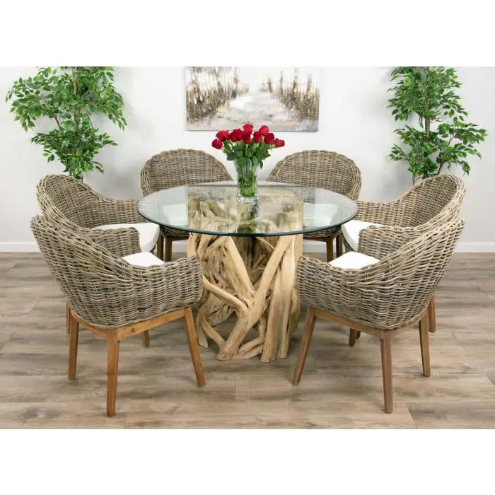 1.2m Java Root Circular Dining Table with 4 Scandi Armchairs - 8