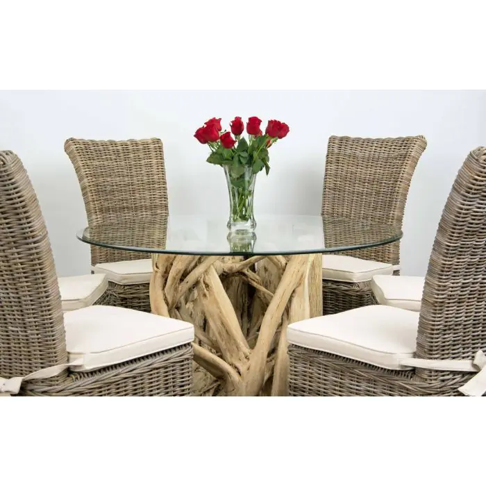 1.2m Java Root Circular Dining Table with 4 Latifa Chairs - 7