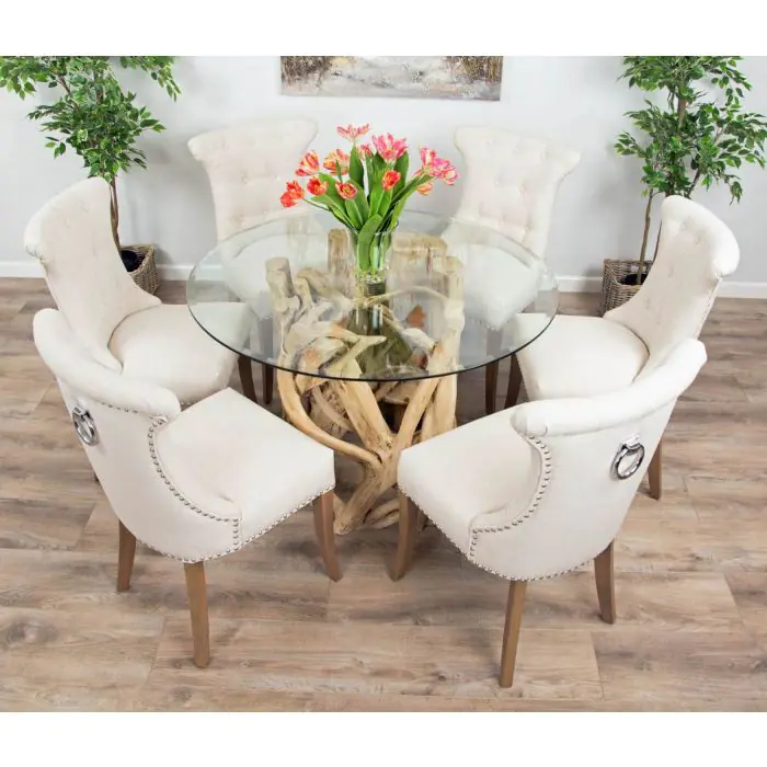 1.2m Java Root Circular Dining Table with 4 Windsor Ring Back Dining Chairs  - 8