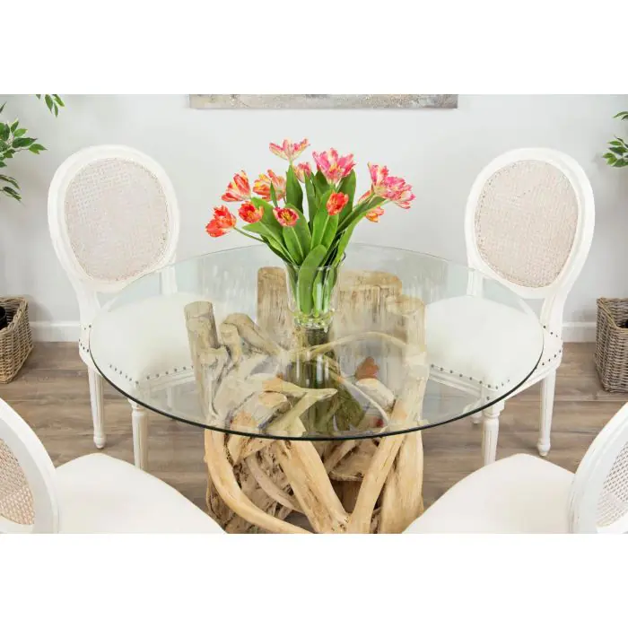 1.2m Java Root Circular Dining Table with 4 Ellena Dining Chairs - 1