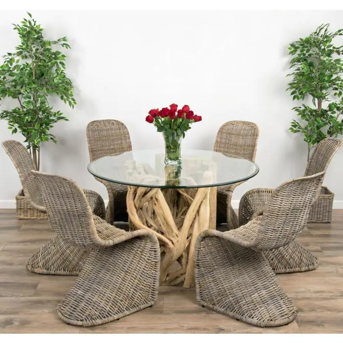 1.2m Java Root Circular Dining Table with 4 Stackable Zorro Chairs - 5