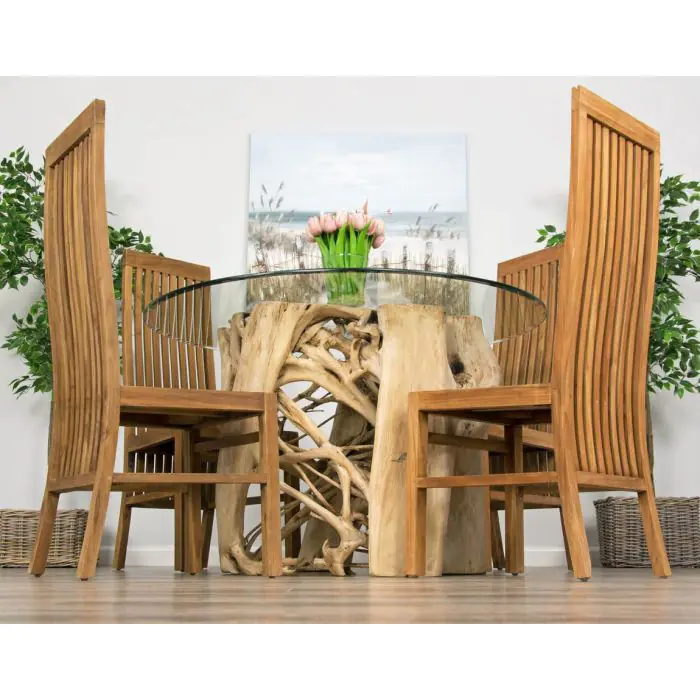 1.2 Java Root Circular Dining Table with 4 Vikka Chairs - 0