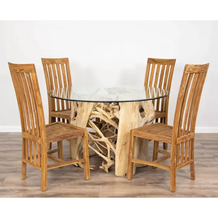 1.2m Java Root Circular Dining Table with 4 Santos Chairs - 0