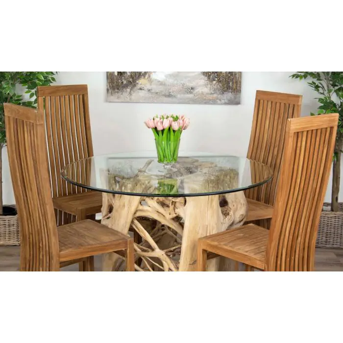 1.2 Java Root Circular Dining Table with 4 Vikka Chairs - 1