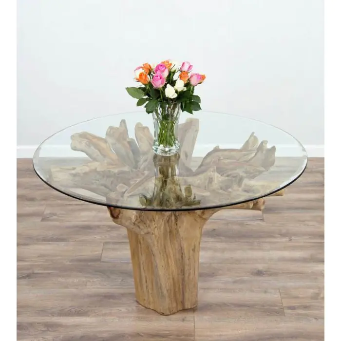 1.2m Reclaimed Teak Flute Root Circular Dining Table with 4 Latifa Dining Chairs - 15