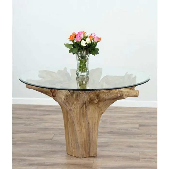 1.2m Reclaimed Teak Flute Root Circular Dining Table with 4 Latifa Dining Chairs - 16