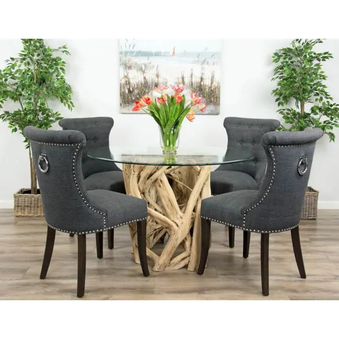 1.2m Java Root Circular Dining Table with 4 Windsor Ring Back Chairs  - 1