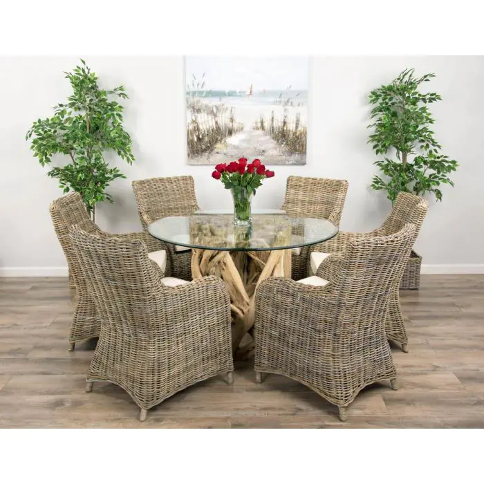 1.2m Java Root Circular Dining Table with 4 Donna Armchairs - 5