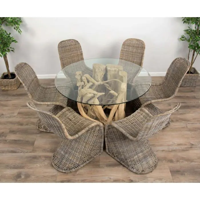 1.2m Java Root Circular Dining Table with 4 Stackable Zorro Chairs - 6