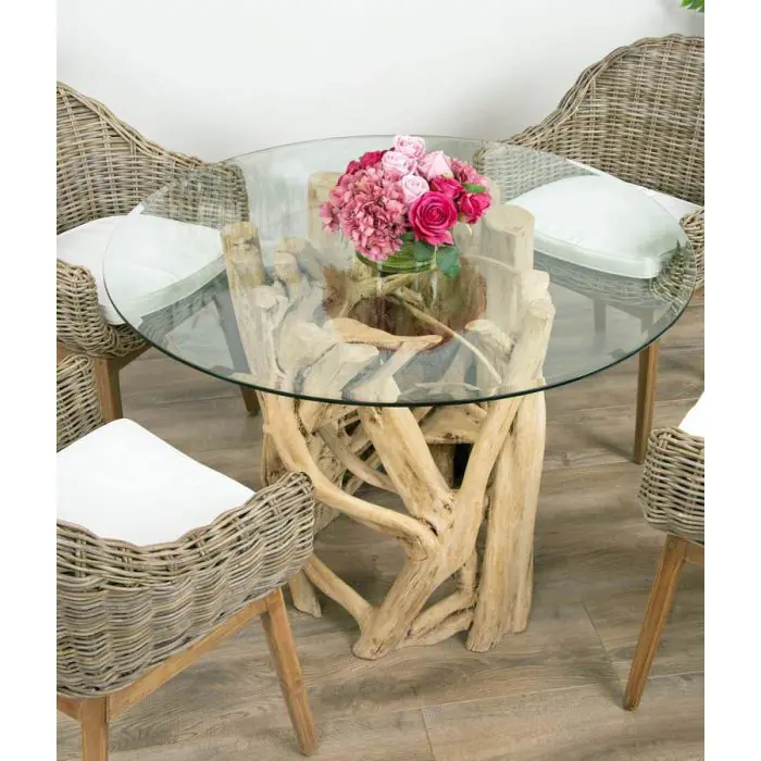 1.2m Java Root Circular Dining Table with 4 Scandi Armchairs - 4