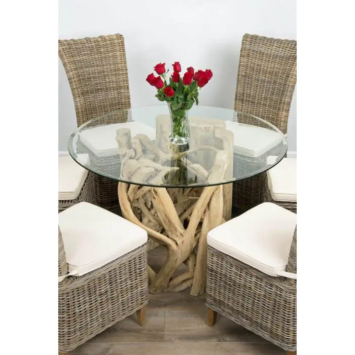 1.2m Java Root Circular Dining Table with 4 Latifa Chairs - 6