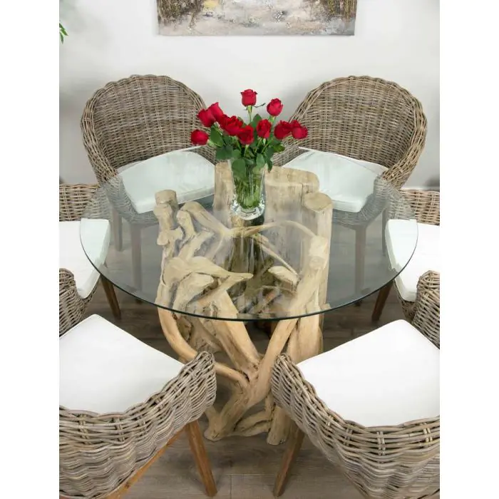 1.2m Java Root Circular Dining Table with 4 Scandi Armchairs - 10