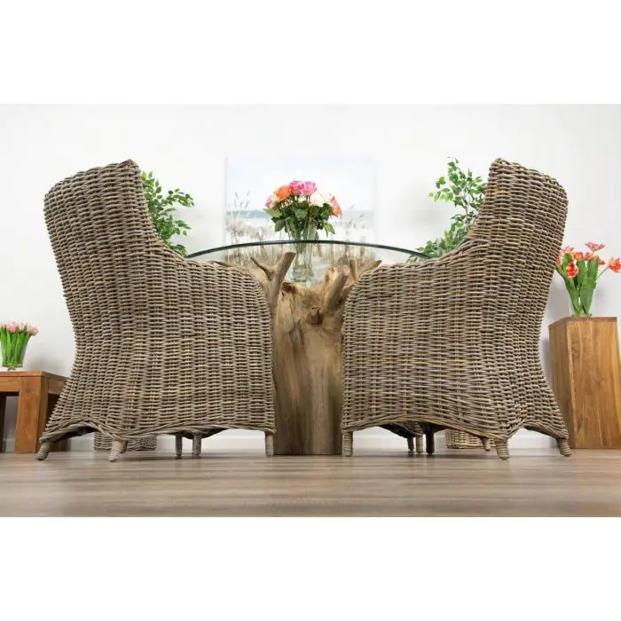 1.2m Reclaimed Teak Flute Root Circular Dining Table with 4 Donna Dining Chairs  - 6