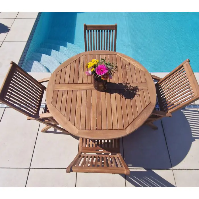1.2m Teak Circular Folding Table with 2 Kiffa Folding Chairs & 2 Kiffa Folding Armchairs - 2