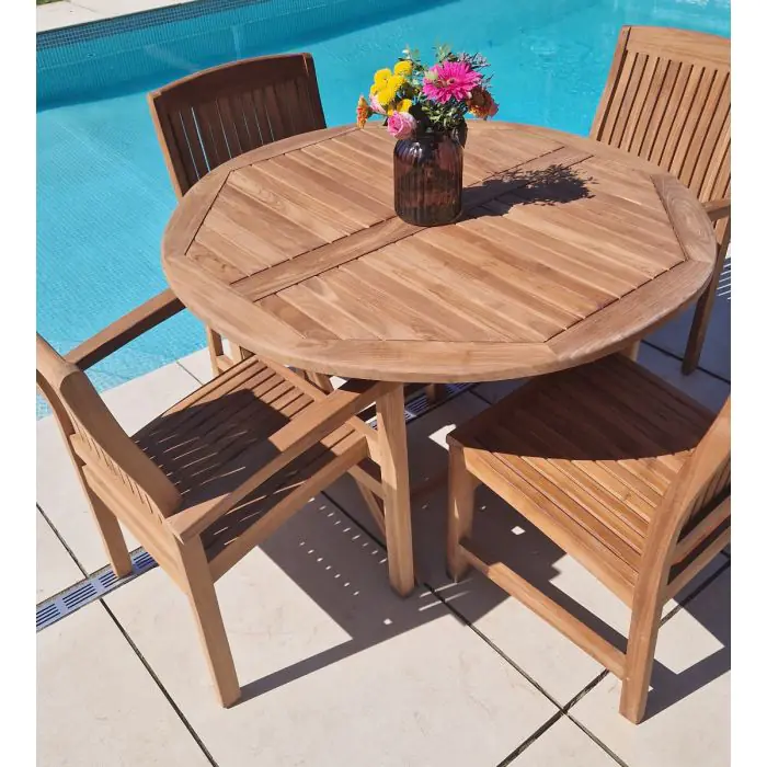 1.2m Teak Circular Folding Table with 2 Marley Chairs & 2 Marley Armchairs  - 1