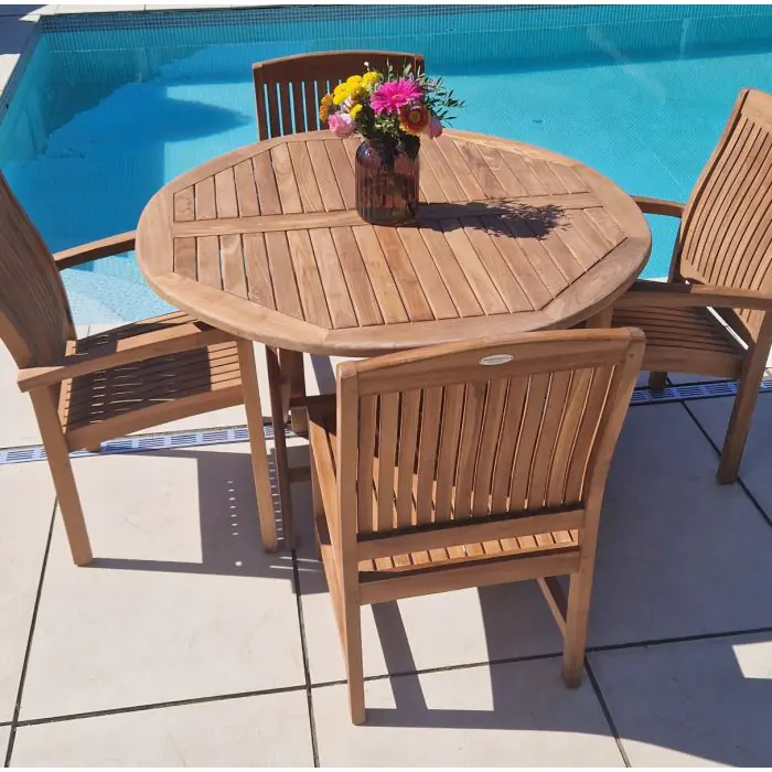 1.2m Teak Circular Folding Table with 2 Marley Chairs & 2 Marley Armchairs  - 2