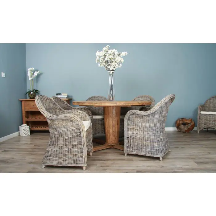 1.3m Reclaimed Teak Character Dining Table with 6 Riviera Chairs - 2