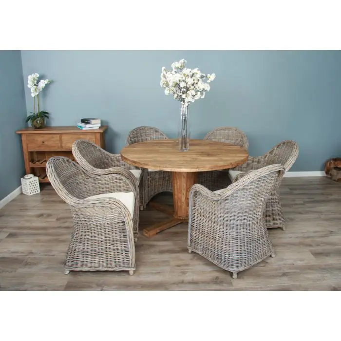 1.3m Reclaimed Teak Character Dining Table with 6 Riviera Chairs - 3