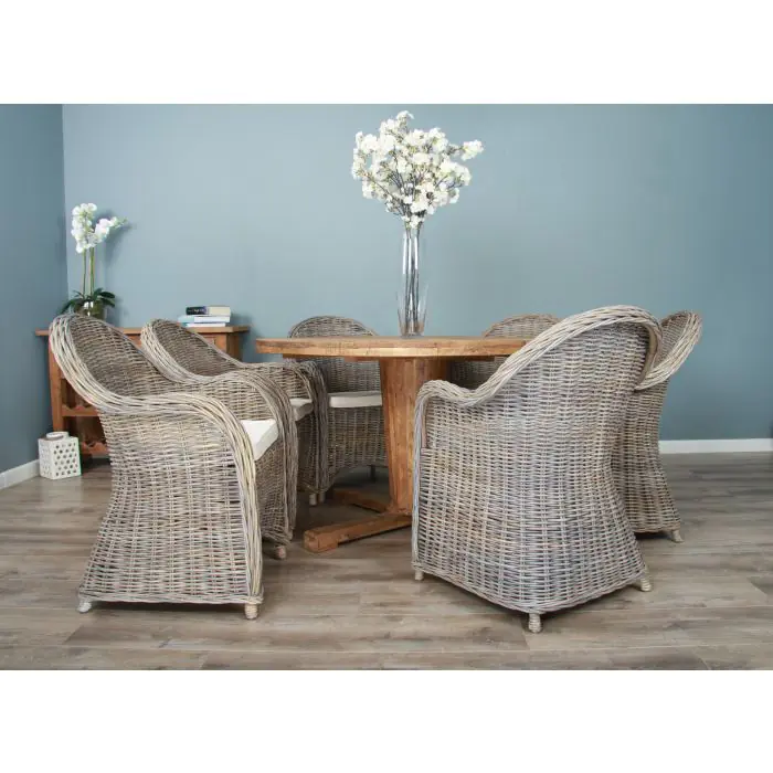 1.3m Reclaimed Teak Character Dining Table with 6 Riviera Chairs - 4