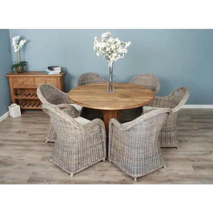 1.3m Reclaimed Teak Character Dining Table with 6 Riviera Chairs - 5