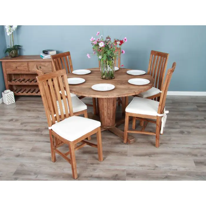 1.3m Reclaimed Teak Character Dining Table with 6 Santos Chairs - 2