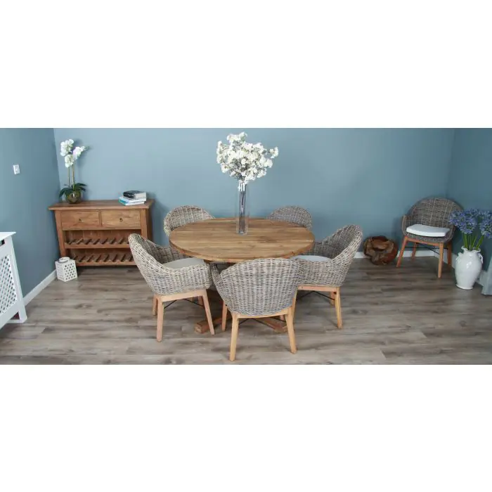 1.3m Reclaimed Teak Character Dining Table with 5 Scandi Armchairs - 3