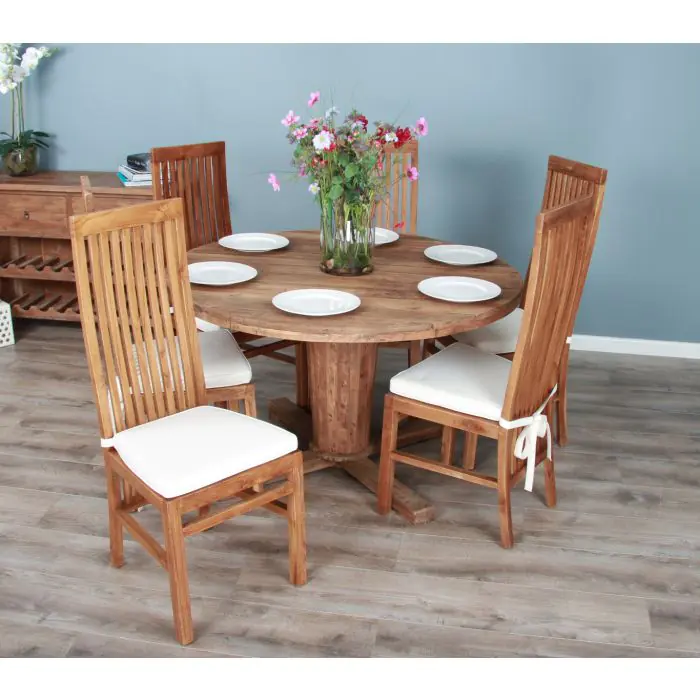 1.3m Reclaimed Teak Character Dining Table with 6 Vikka Chairs - 3
