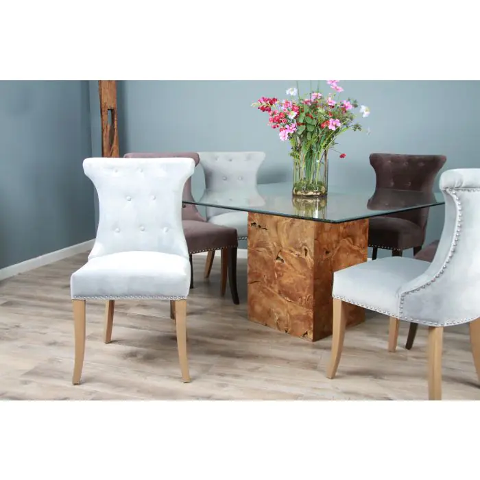 1.4m Reclaimed Teak Root Square Block Dining Table With 6 Windsor Chairs - 13