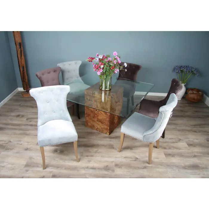 1.4m Reclaimed Teak Root Square Block Dining Table With 6 Windsor Chairs - 11