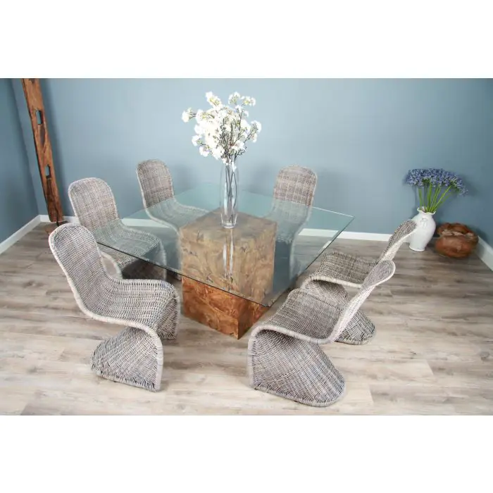 1.4m Reclaimed Teak Root Square Block Dining Table with 6 Zorro Chairs - 0