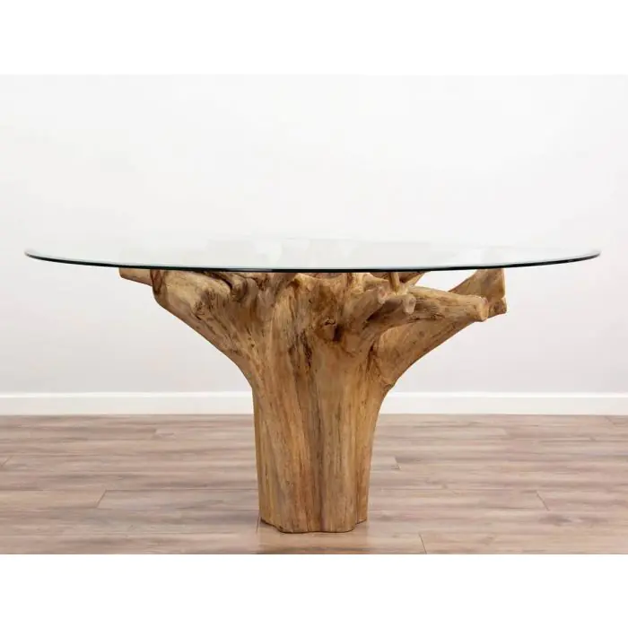 1.5m Reclaimed Teak Flute Root Circular Dining Table with 6 Santos Chairs - 6
