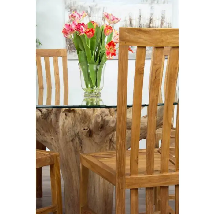 1.5m Reclaimed Teak Flute Root Circular Dining Table with 6 Santos Chairs - 3