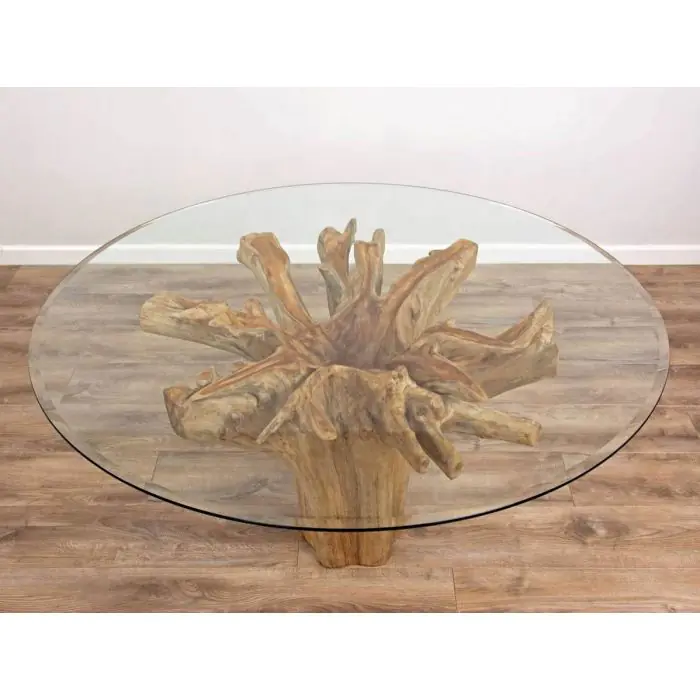 1.5m Reclaimed Teak Flute Root Circular Dining Table with 6 Santos Chairs - 5