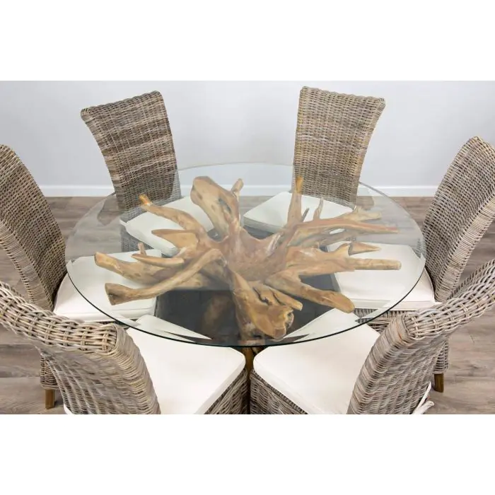 1.5m Reclaimed Teak Root Circular Dining Table with 6 Latifa Chairs  - 4