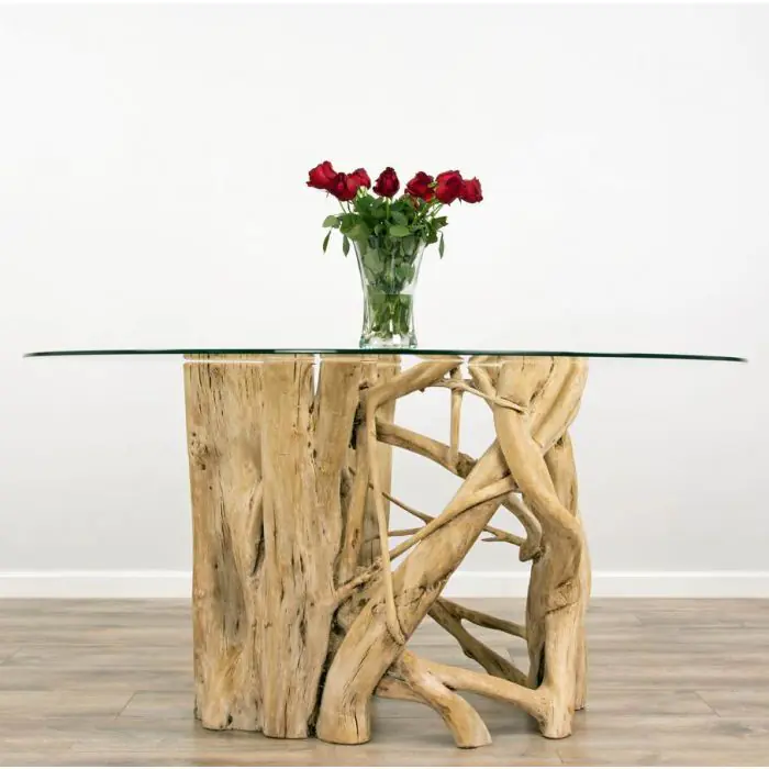 1.5m Java Root Circular Dining Table with 6 Dove Grey Windsor Ring Back Dining Chairs  - 9