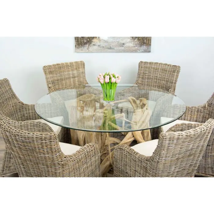 1.5m Java Root Circular Dining Table with 6 Donna Chairs - 3