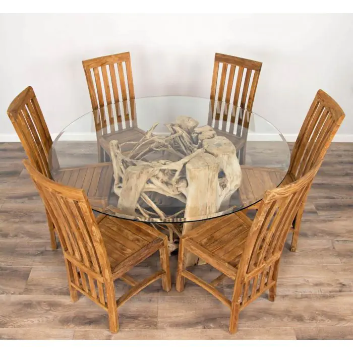 1.5m Java Root Circular Dining Table with 6 Santos Chairs - 7