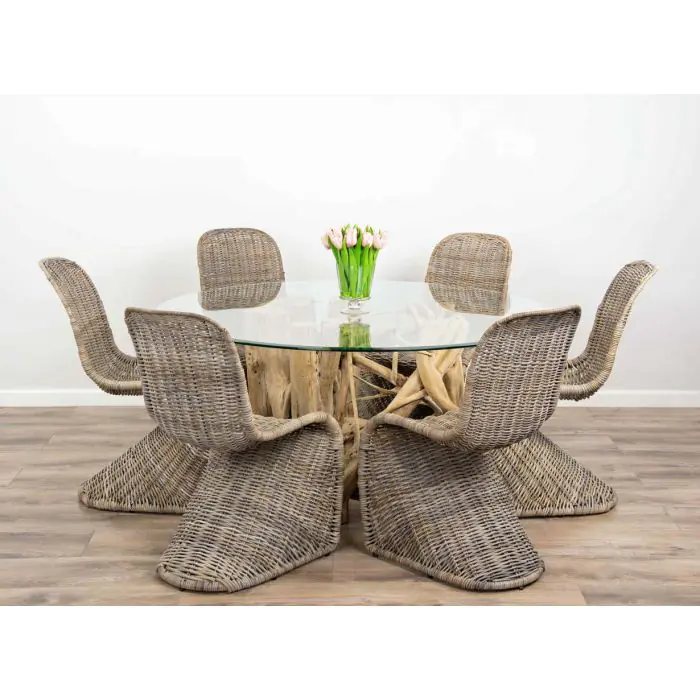 1.5m Java Root Circular Dining Table with 6 Stackable Zorro Chairs - 1