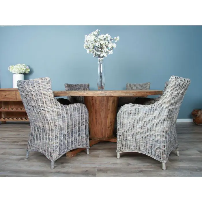 1.8m Reclaimed Teak Character Dining Table with 6 or 8 Donna Chairs - 4