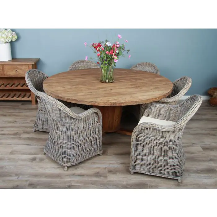 1.8m Reclaimed Teak Character Dining Table with 6 Riviera Chairs  - 1