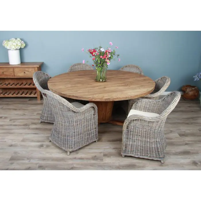 1.8m Reclaimed Teak Character Dining Table with 6 Riviera Chairs  - 2