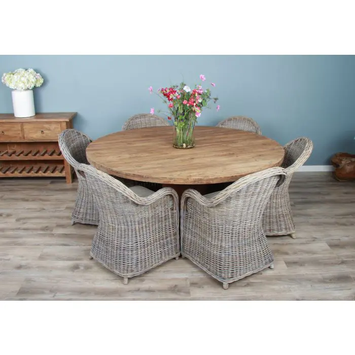 1.8m Reclaimed Teak Character Dining Table with 6 Riviera Chairs  - 3