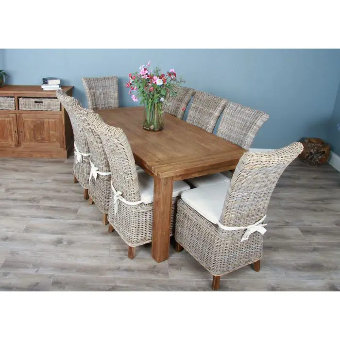 1.8m Reclaimed Teak Taplock Dining Table with 6 or 8 Latifa Chairs - 2