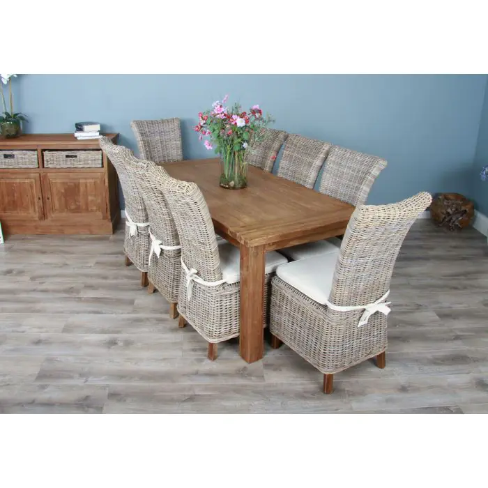 2m Reclaimed Teak Taplock Dining Table with 8 Latifa Chairs - 2
