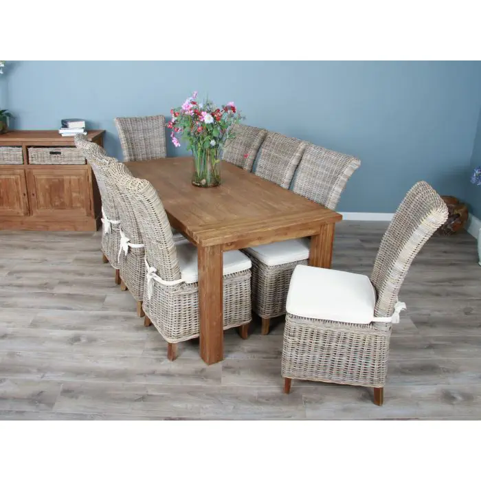 2m Reclaimed Teak Taplock Dining Table with 8 Latifa Chairs - 3