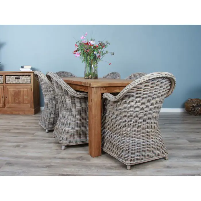 1.8m Reclaimed Teak Taplock Dining Table with 6 Riviera Chairs - 5