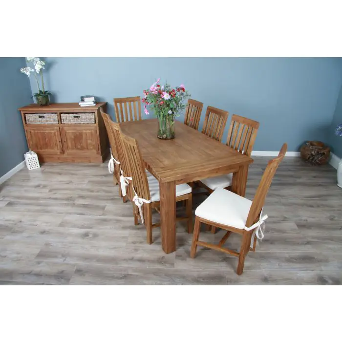 1.8m Reclaimed Teak Taplock Dining Table with 6 or 8 Santos Chairs - 1